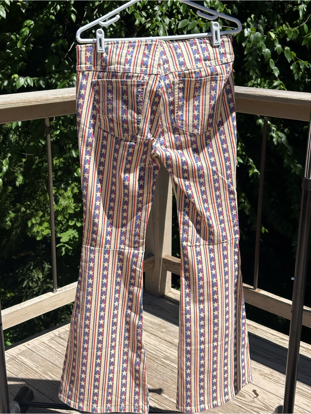 Free People Striped Star Print Flared Pants in Red, Blue, Cream - Picture 4 of 8